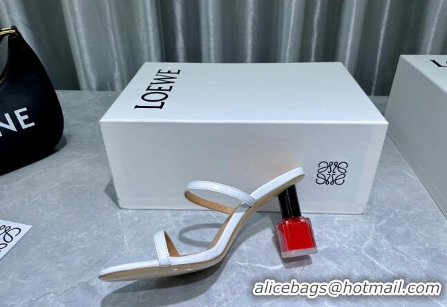 New Design Loewe Lambskin Slide Sandals 6cm with Nail polish Heel White/Red 422143