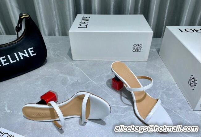 New Design Loewe Lambskin Slide Sandals 6cm with Nail polish Heel White/Red 422143