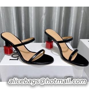 Unique Style Loewe Lambskin Slide Sandals 6cm with Nail polish Heel Black/Red 422144