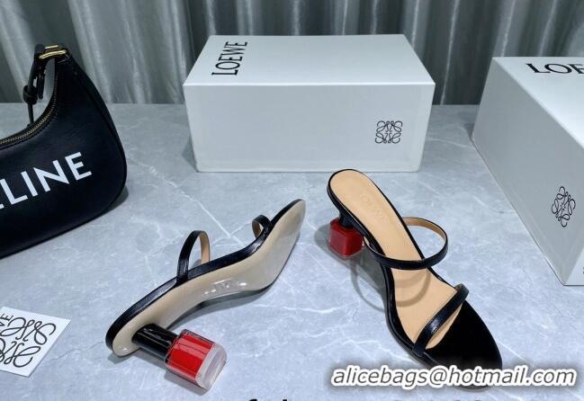 Unique Style Loewe Lambskin Slide Sandals 6cm with Nail polish Heel Black/Red 422144