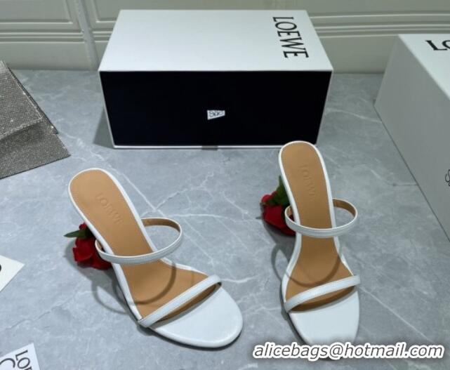 Best Product Loewe Lambskin Slide Sandals 10cm with Rose Heel White/Red 422146