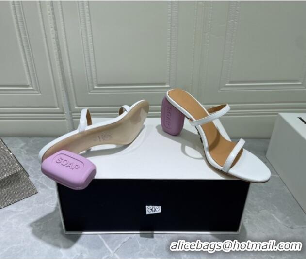 Shop Loewe Lambskin Slide Sandals 6cm with Soap Heel White/Purple 042758