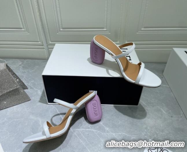 Shop Loewe Lambskin Slide Sandals 6cm with Soap Heel White/Purple 042758