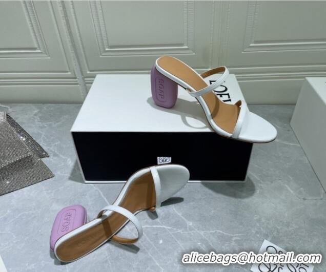 Shop Loewe Lambskin Slide Sandals 6cm with Soap Heel White/Purple 042758