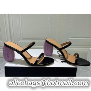 Perfect Loewe Lambskin Slide Sandals 6cm with Soap Heel Black/Purple 042759