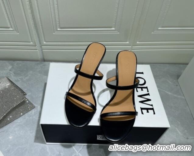 Perfect Loewe Lambskin Slide Sandals 6cm with Soap Heel Black/Purple 042759