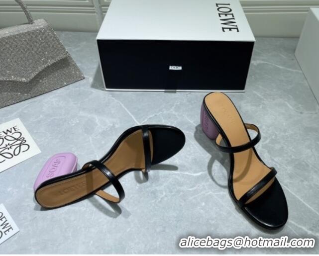 Perfect Loewe Lambskin Slide Sandals 6cm with Soap Heel Black/Purple 042759