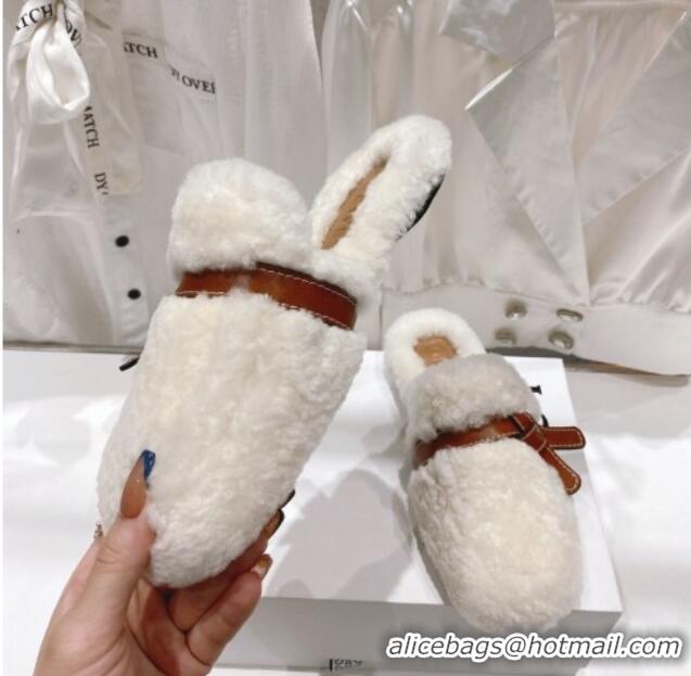 Purchase Loewe Gate Wool Flat Mules White 070424