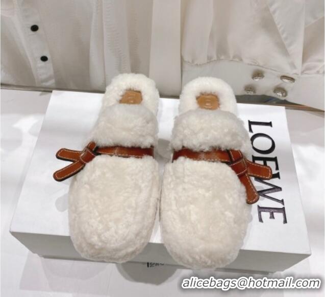 Purchase Loewe Gate Wool Flat Mules White 070424