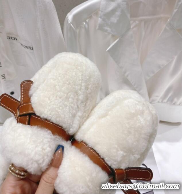 Purchase Loewe Gate Wool Flat Mules White 070424