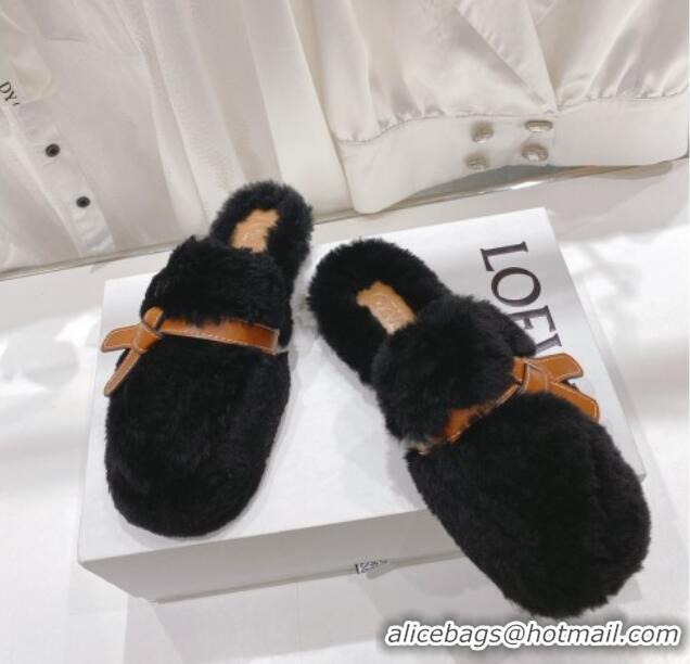 Best Price Loewe Gate Wool Flat Mules Black 070425