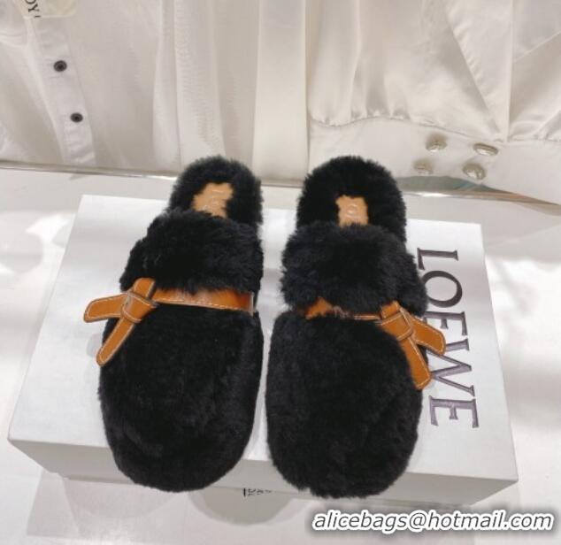 Best Price Loewe Gate Wool Flat Mules Black 070425