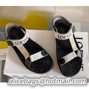 Low Price Loewe Logo Strap Flat Sandals White 070904