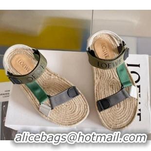 Grade Loewe Logo Strap Flat Sandals Green 070905