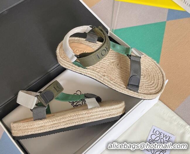 Grade Loewe Logo Strap Flat Sandals Green 070905