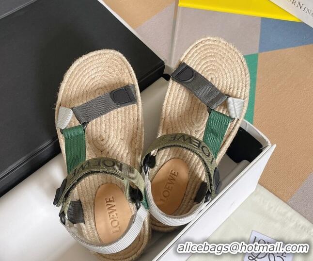 Grade Loewe Logo Strap Flat Sandals Green 070905