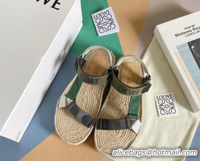 Grade Loewe Logo Strap Flat Sandals Green 070905