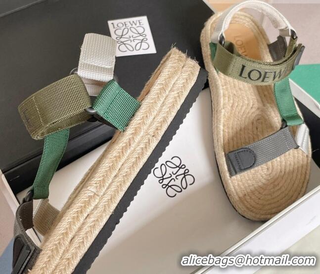 Grade Loewe Logo Strap Flat Sandals Green 070905