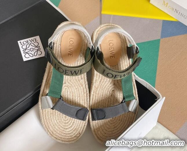 Grade Loewe Logo Strap Flat Sandals Green 070905