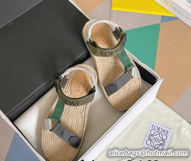 Grade Loewe Logo Strap Flat Sandals Green 070905