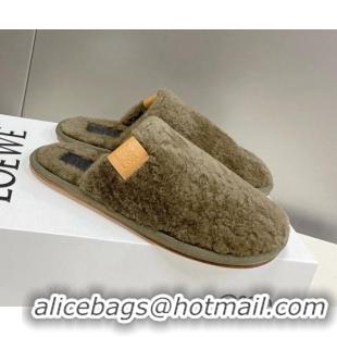 Top Quality Loewe Shearling Flat Mules Green 101062