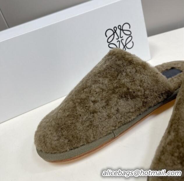 Top Quality Loewe Shearling Flat Mules Green 101062