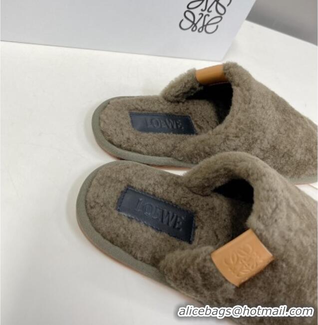 Top Quality Loewe Shearling Flat Mules Green 101062