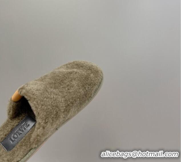 Top Quality Loewe Shearling Flat Mules Green 101062