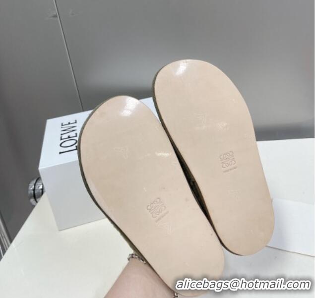 Top Quality Loewe Shearling Flat Mules Green 101062