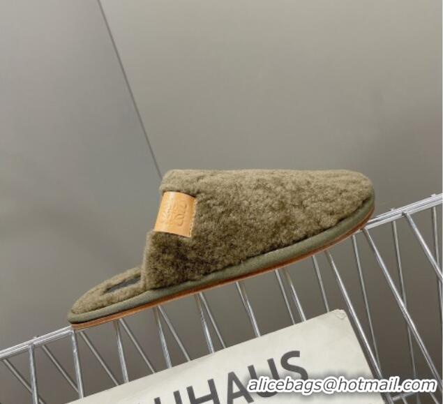 Top Quality Loewe Shearling Flat Mules Green 101062