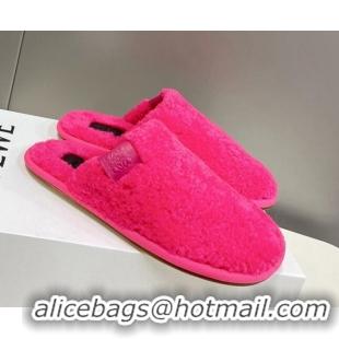 Unique Loewe Shearling Flat Mules Pink 101063 