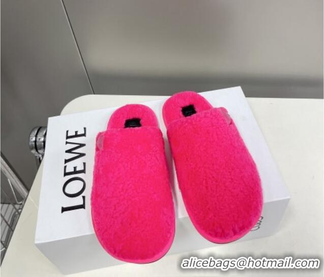 Unique Loewe Shearling Flat Mules Pink 101063 