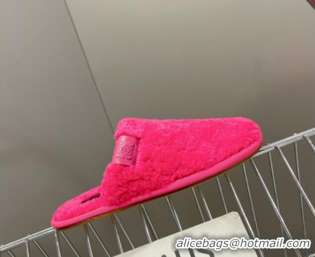 Unique Loewe Shearling Flat Mules Pink 101063 