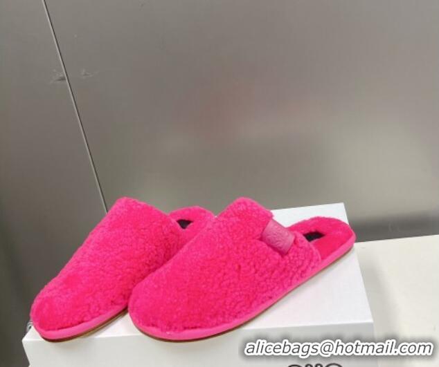 Unique Loewe Shearling Flat Mules Pink 101063 