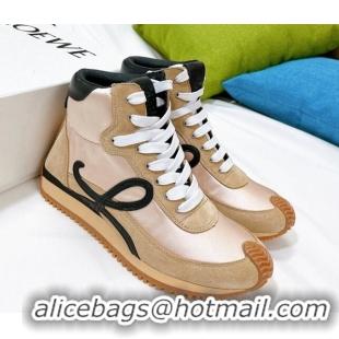 AAAAA Loewe Flow High Top Sneakers in Silk and Suede Apricot 101065