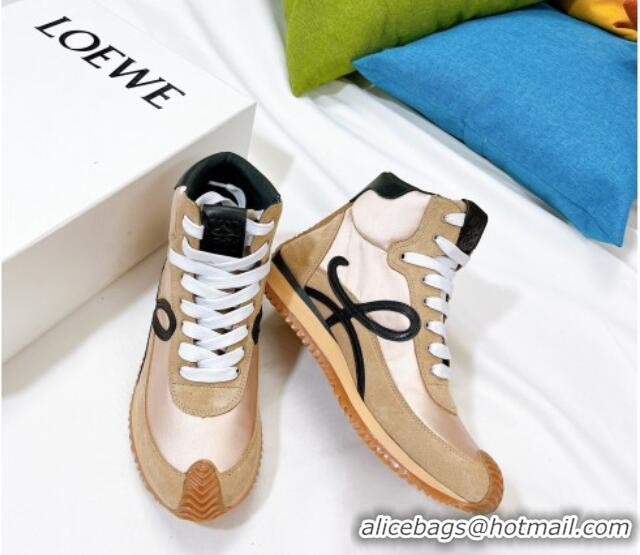 AAAAA Loewe Flow High Top Sneakers in Silk and Suede Apricot 101065