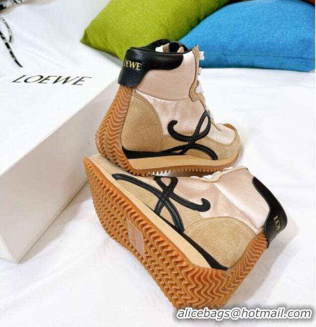 AAAAA Loewe Flow High Top Sneakers in Silk and Suede Apricot 101065