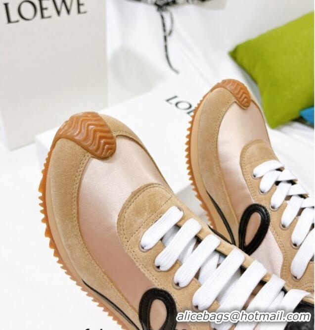 AAAAA Loewe Flow High Top Sneakers in Silk and Suede Apricot 101065