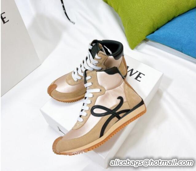 AAAAA Loewe Flow High Top Sneakers in Silk and Suede Apricot 101065