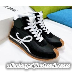 Buy Duplicate Loewe Flow High Top Sneakers in Silk and Suede Black 101066