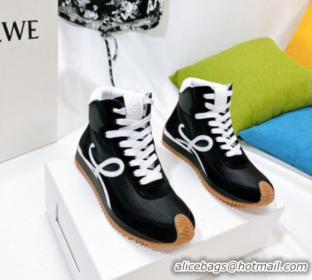 Buy Duplicate Loewe Flow High Top Sneakers in Silk and Suede Black 101066