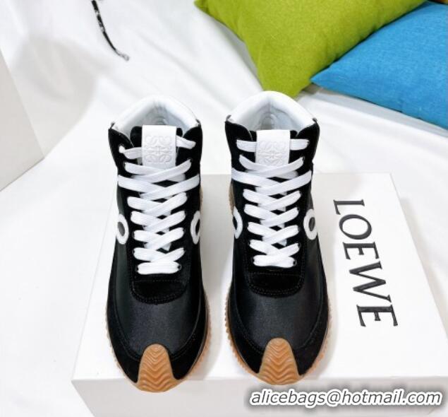 Buy Duplicate Loewe Flow High Top Sneakers in Silk and Suede Black 101066