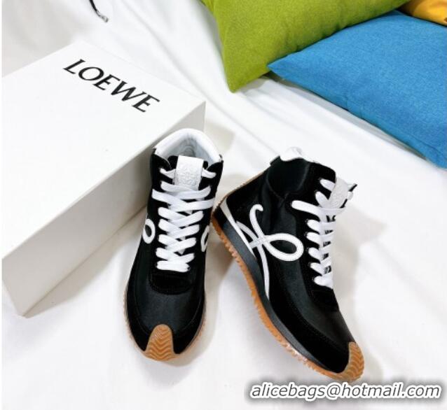 Buy Duplicate Loewe Flow High Top Sneakers in Silk and Suede Black 101066