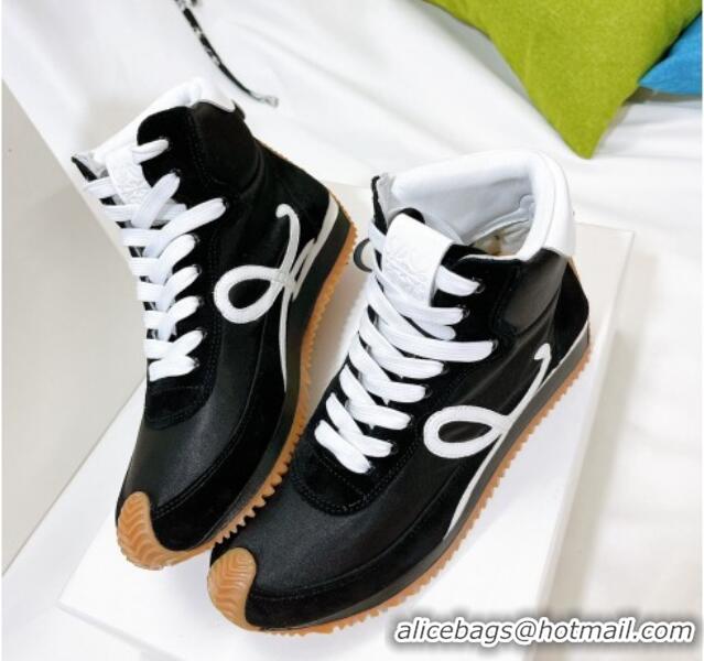 Buy Duplicate Loewe Flow High Top Sneakers in Silk and Suede Black 101066