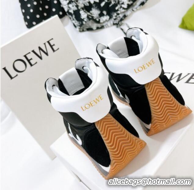 Buy Duplicate Loewe Flow High Top Sneakers in Silk and Suede Black 101066