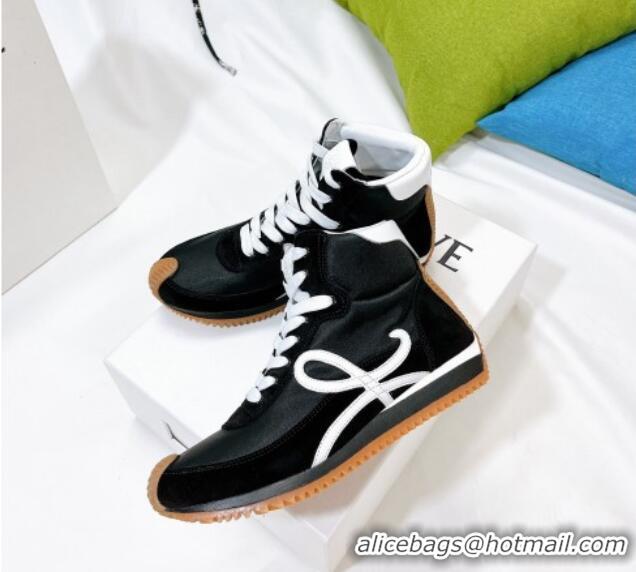 Buy Duplicate Loewe Flow High Top Sneakers in Silk and Suede Black 101066