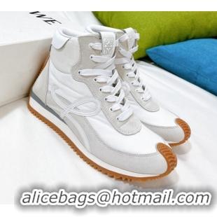 Top Quality Loewe Flow High Top Sneakers in Silk and Suede White 101067