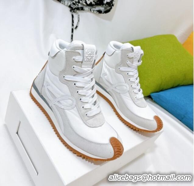 Top Quality Loewe Flow High Top Sneakers in Silk and Suede White 101067