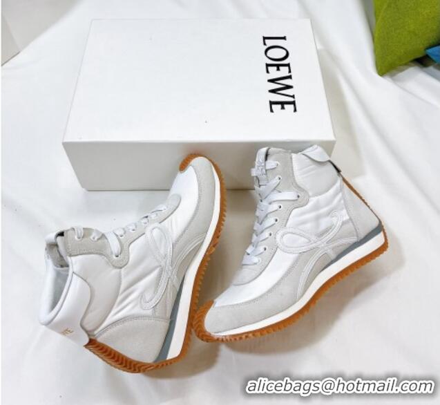 Top Quality Loewe Flow High Top Sneakers in Silk and Suede White 101067