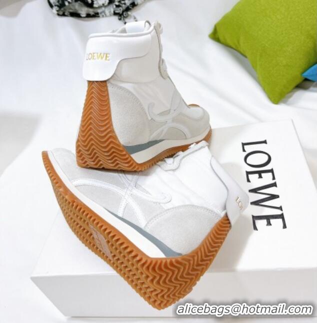 Top Quality Loewe Flow High Top Sneakers in Silk and Suede White 101067